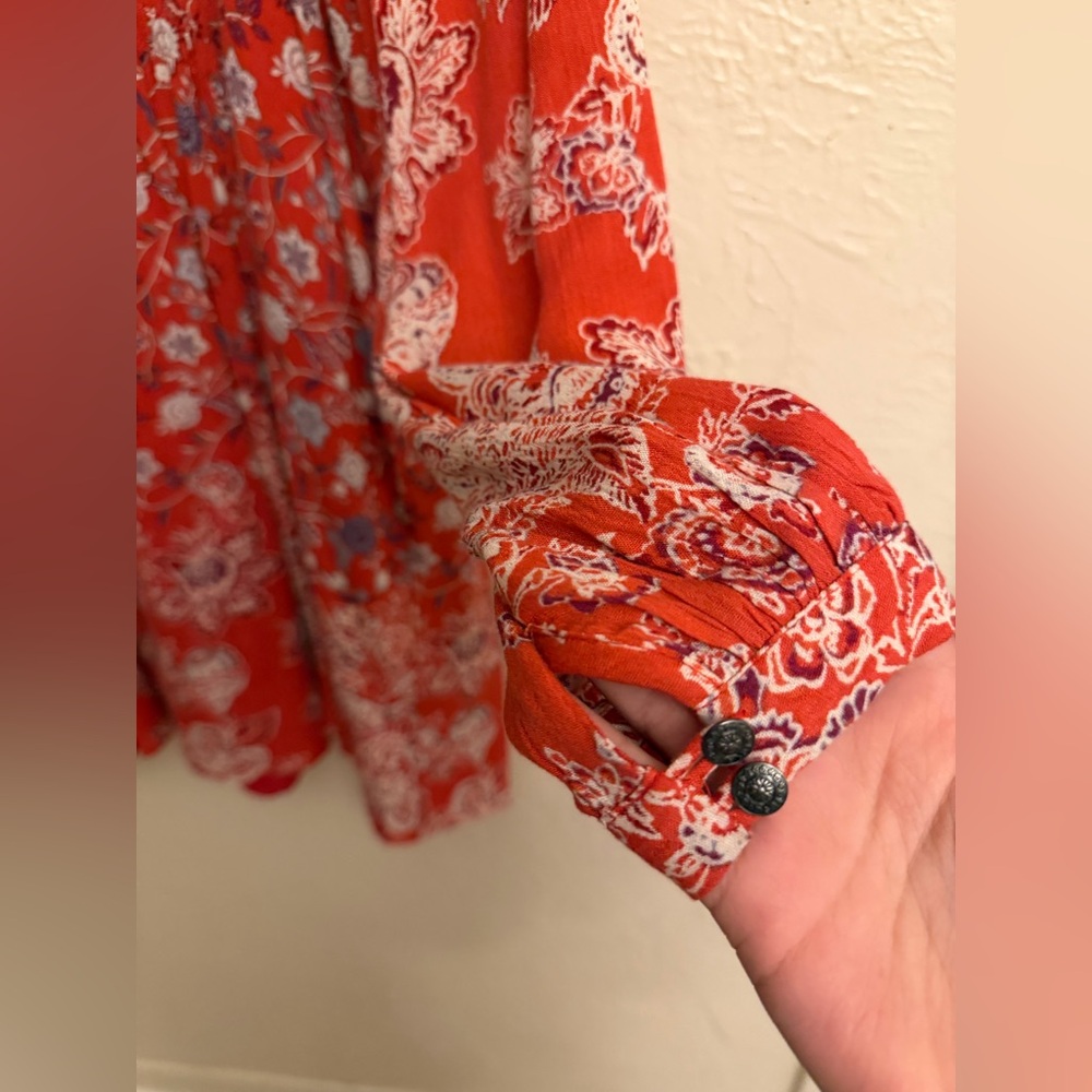 Free People Lucky Loosey‎ Boho Womens Tunic Dress Size xs  Floral Red Flowy - Picture 3 of 7
